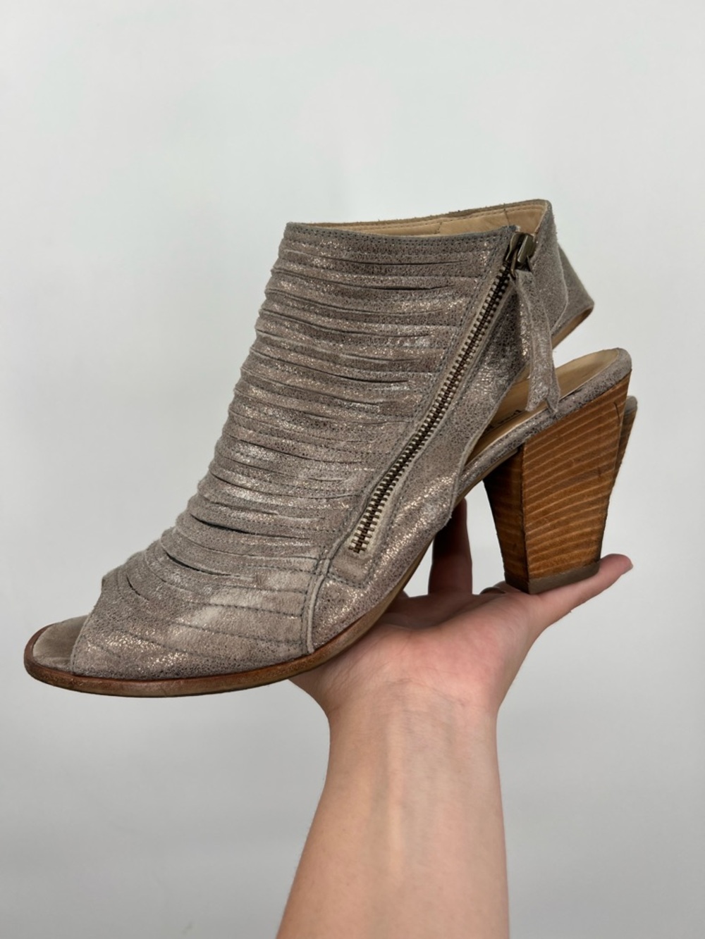 Paul Green Cayanne PeepToe Bootie Sandals in metallic Smoke